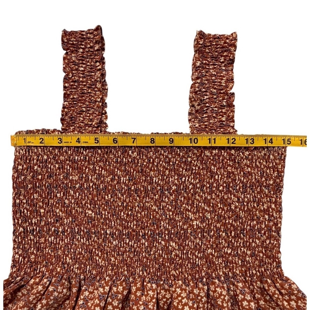 Smocked Ditsy Floral Peplum Tank Top Rust Brown Medium Cottagecore Prairie Boho - Picture 7 of 9